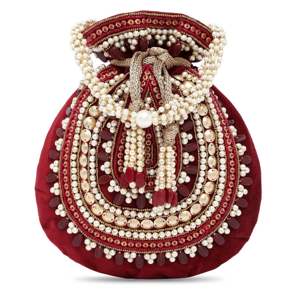 3869 Maroon Potli Bags Gift Evening Bag Clutch Ethnic Bride Purse